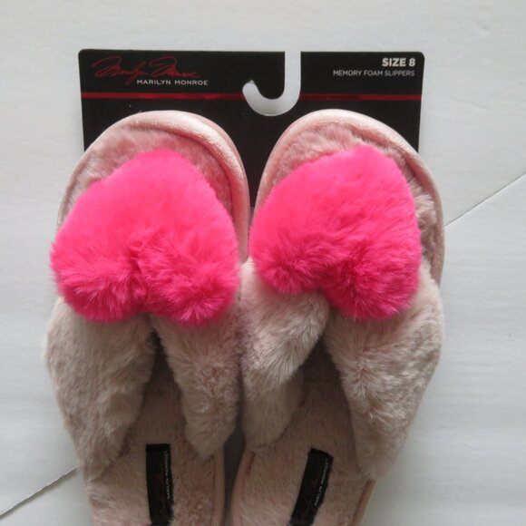 Marilyn Monroe Fuzzy Slipper Pink Heart Memory Foam Slides Flip Flops - Picture 2 of 6